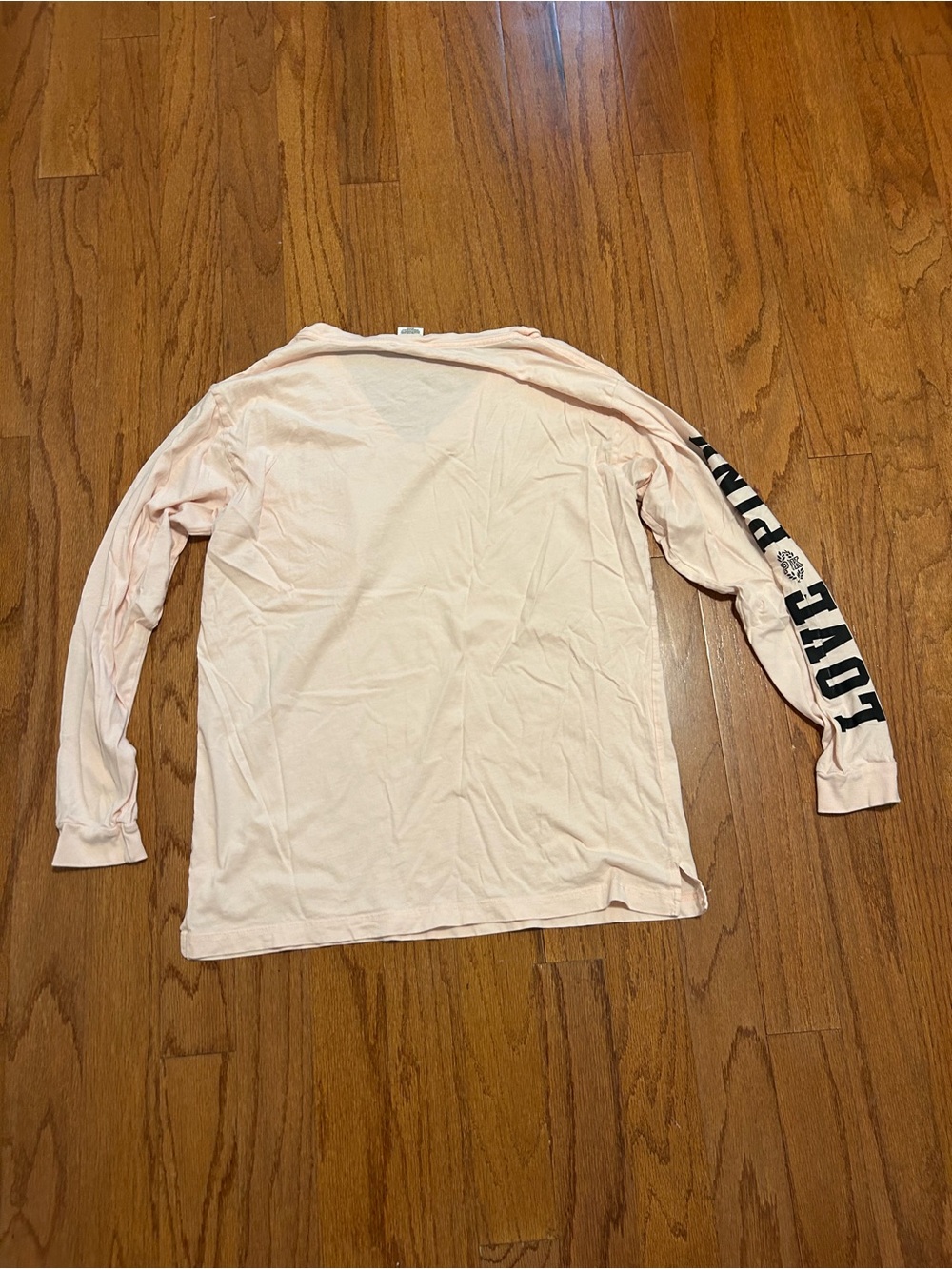 PINK Victoria's Secret Light Pink Long Sleeve Pocket Tee Large - Picture 3 of 8